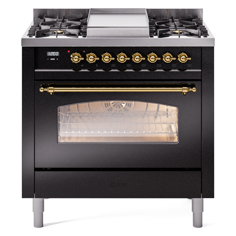 Cuisinière à double combustible 36 pouces avec 6 brûleurs, plaque chauffante (porte vitrée) ILVE Nostalgie II Series