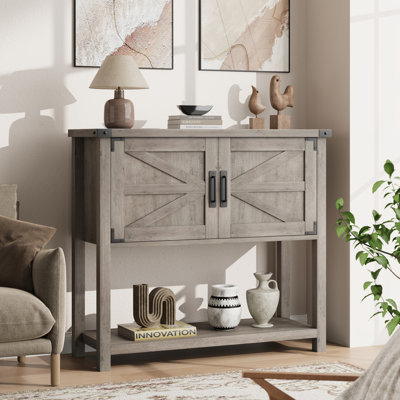 Table d'entrée de ferme avec armoire à 2 portes, console en bois avec rangement, armoire à café, tables de buffet Buffet pour cuisine, couloir, salle à manger, salon - gris
