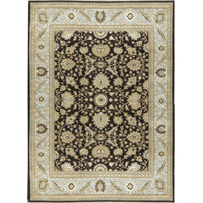 Tapis noir et beige noué à la main de haute qualité