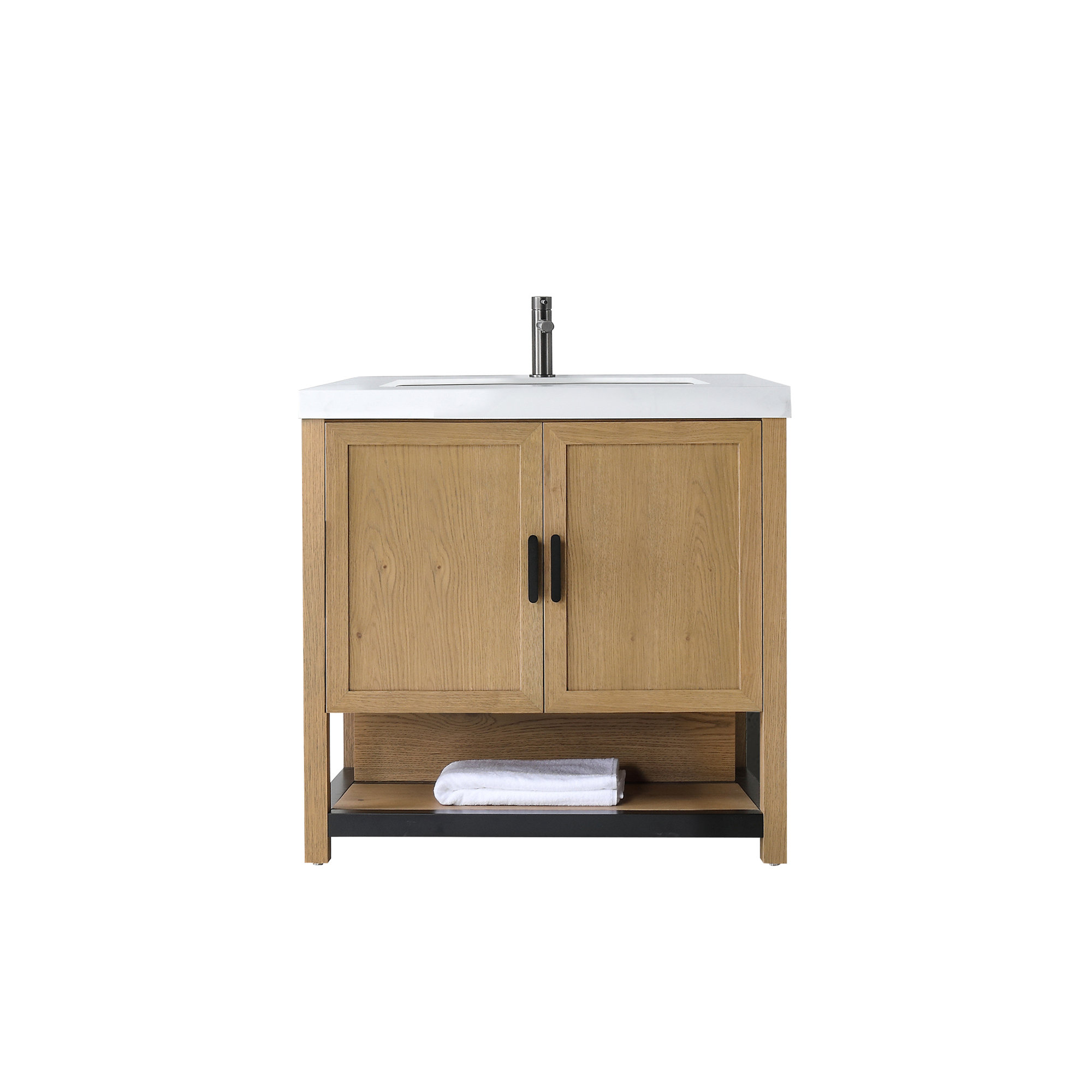 Winchester 36" Pecan Oak With Black Countertop, White, Pecan Oak