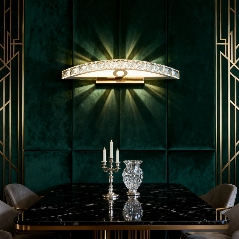 Éclairage pour meuble-lavabo demi-rond en cristal 17,32 po (DEL tricolore intégrée)