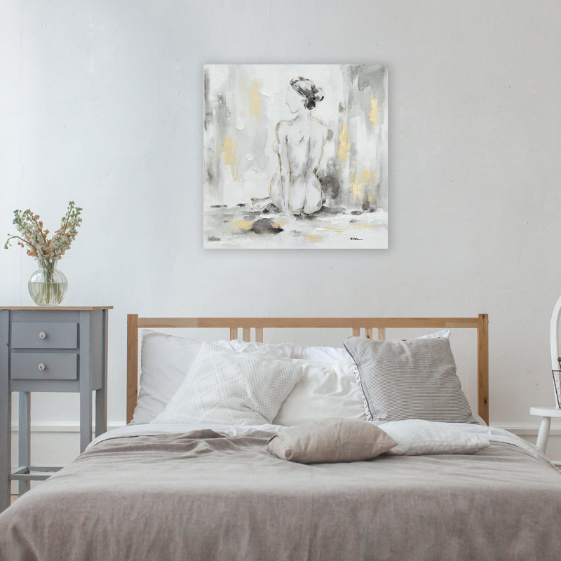 Dame nue - peinture sur toile tendue, H 30 po x l 30 po x P 2 po