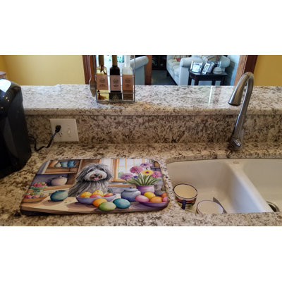 Decorating Easter Bergamasco Sheepdog Dish Drying Mat