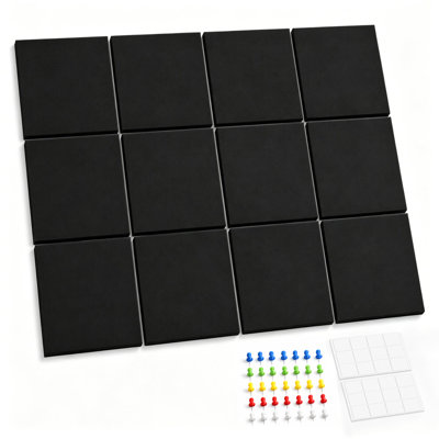 Large Wall Cork Bulletin Board, 12-Piece Felt Tile Tack Board with Pushpins, Ideal for Home and Office Decor & Organization