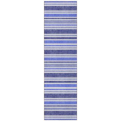 8' Runner Blue Striped Washable Non Skid Indoor Outdoor Runner Rug