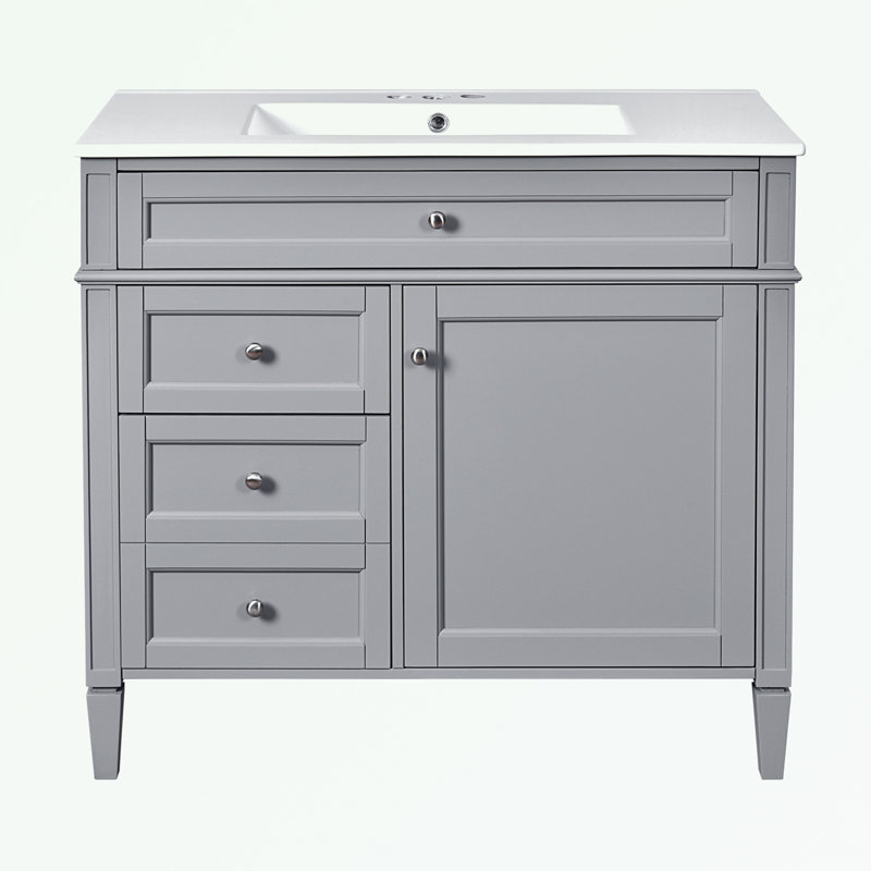 Meuble-lavabo de salle de bain avec lavabo supérieur, 2 tiroirs et un tiroir basculant, Gris