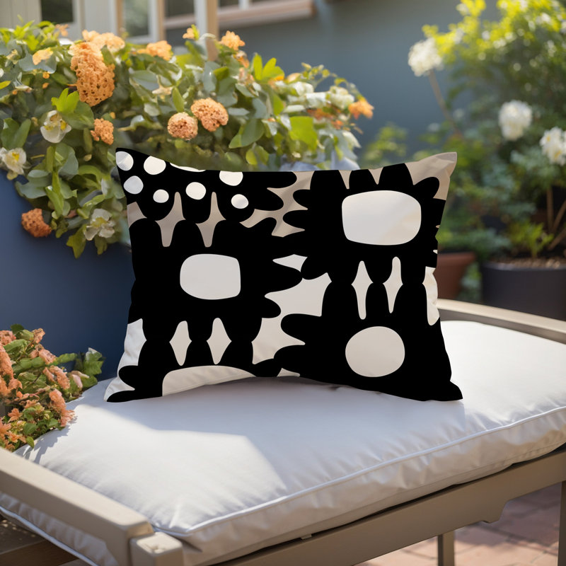 Coussin rectangulaire intérieur / extérieur Dunn, Beige / noir / blanc cassé, H 14 po x l 20 po