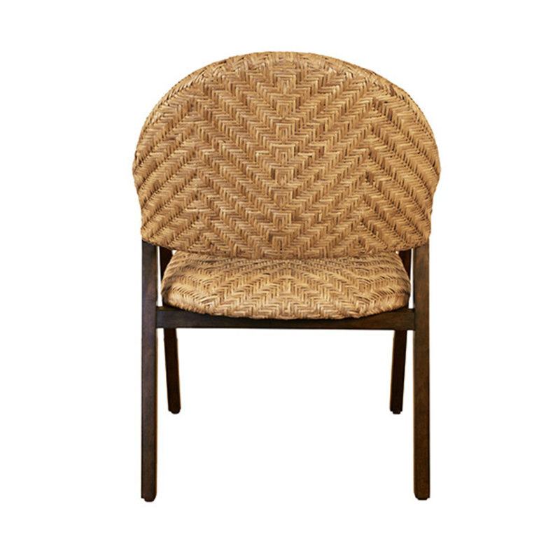 Round Back Armed Dining Chair With Woven Rattan Seat And Back Rest