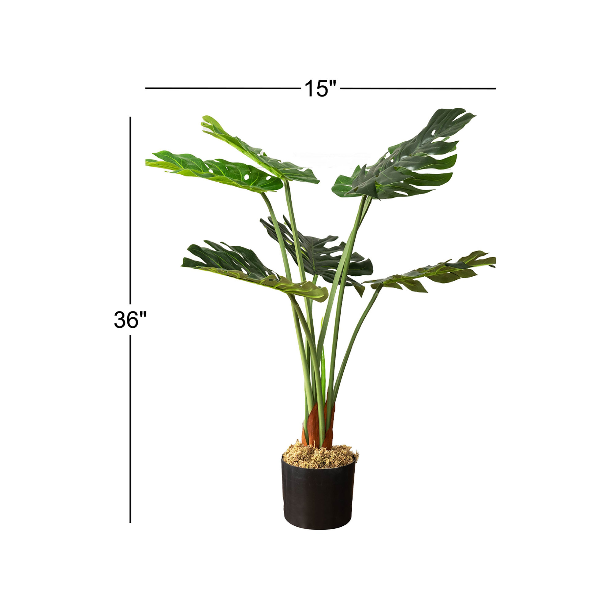 Faux Monstera Plant in Pot, 2, 36" H x 15" W x 15" D