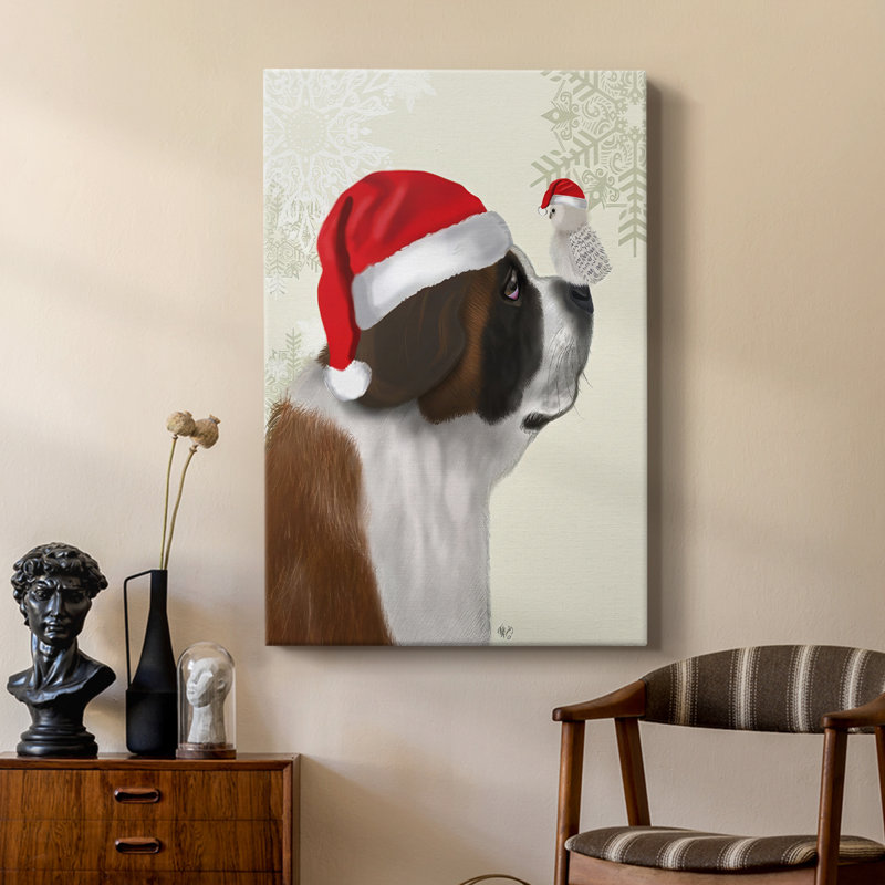 Christmas St Bernard and Fluffy Owl - galerie sur mesure, H 18 po x l 12 po