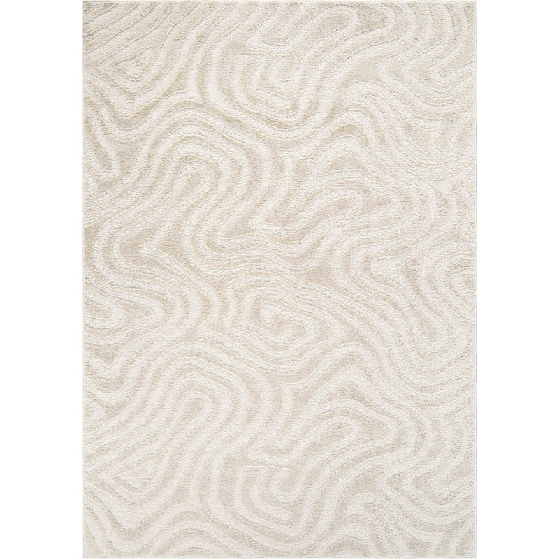 Abani Rugs NOM220A Sculpted Swirl Cream Area Rug, Rectangle 5'3" x 7'7"
