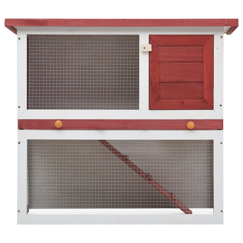 Cage à lapin avec cage escamotable en bois de pin massif, Rouge