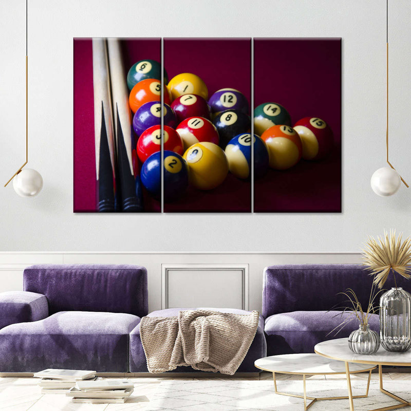 Ensemble de table de billard rouge sur toile 3 pièces, H 48 po x l 74 po x P 1,25 po