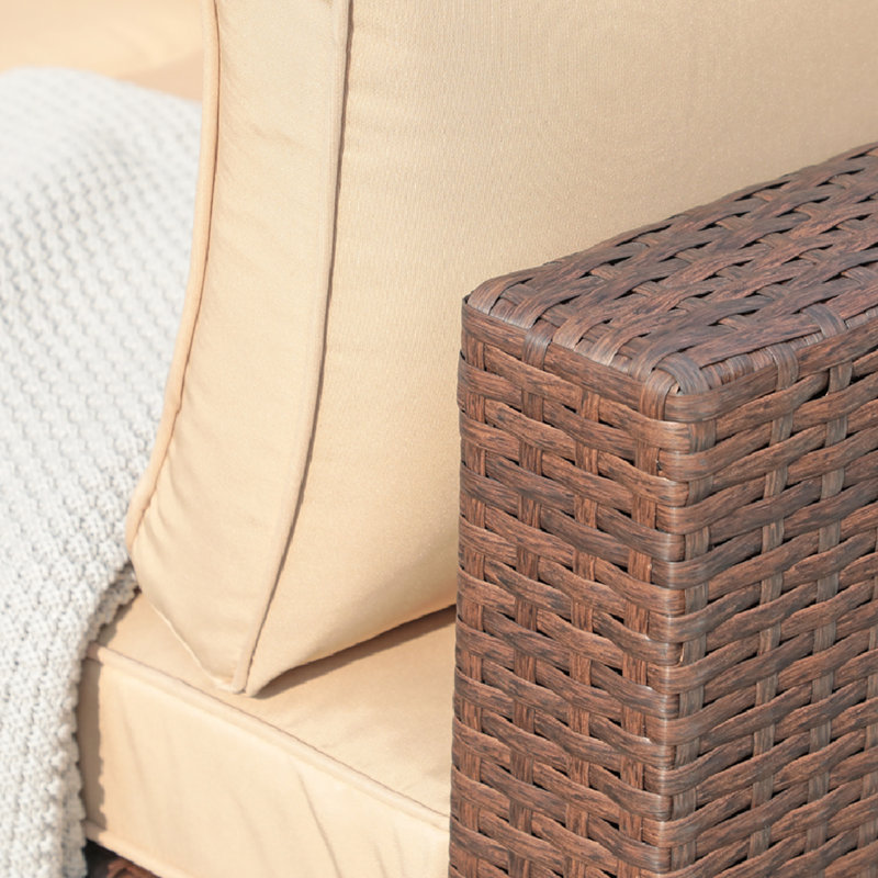 Chaise de patio avec coussins et repose-pieds, Coussin beige / structure brune
