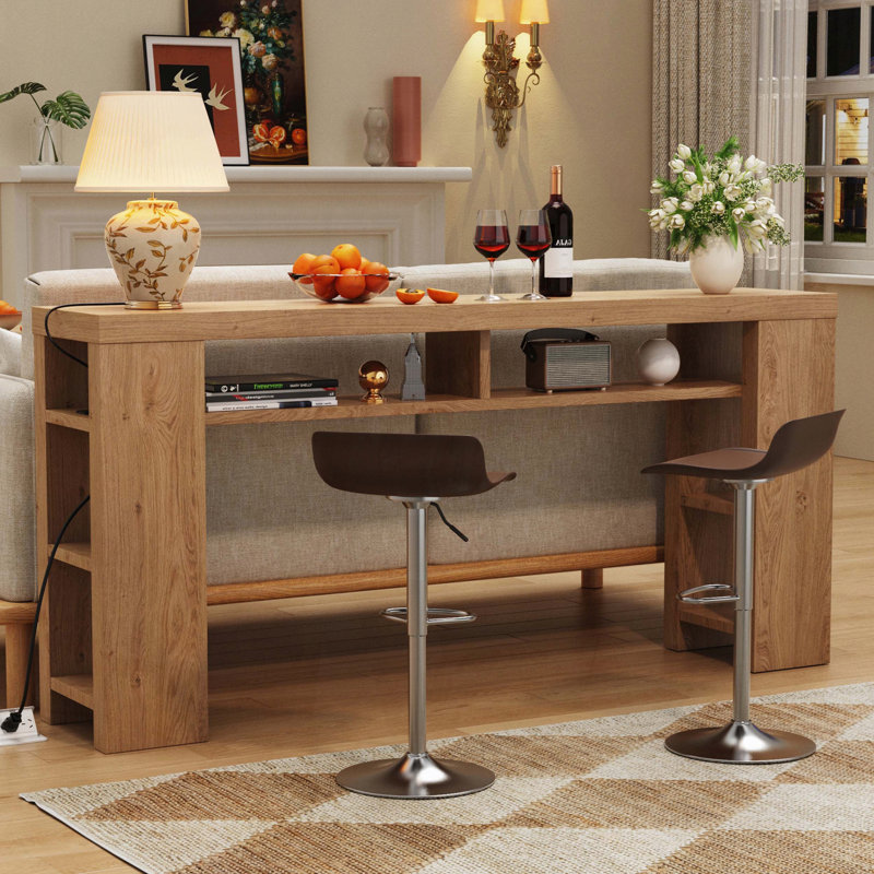 Console très longue avec station de charge, Marron clair