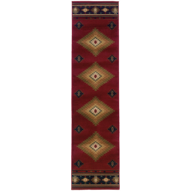 Tapis rouge / vert Appomattox Southwestern, Tapis de couloir 1 pi 11 po x 7 pi 6 po