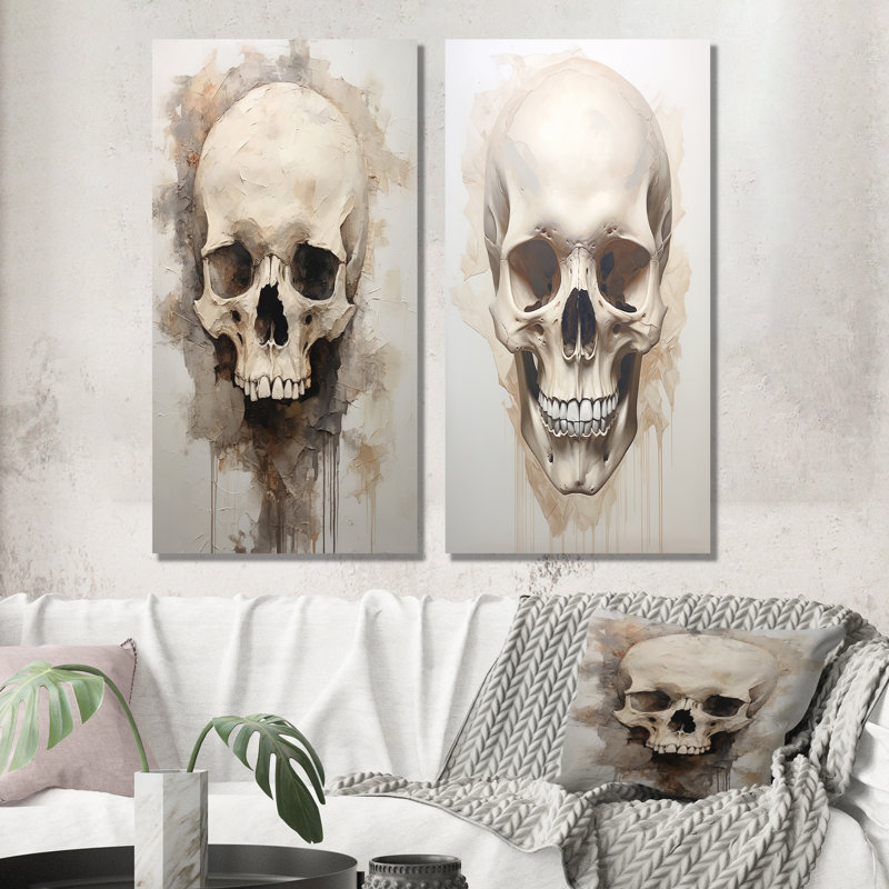 «Skeletal Elegance», ensemble de 2 impressions sur crâne, H 40 po x l 41 po, Toile tendue