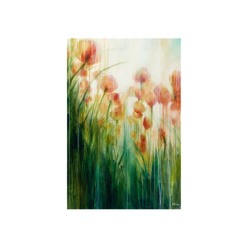 Watercolor Poppy Field Painting by Rikki Drotar, Outdoor, 60" H x 40" W x 1.5" D