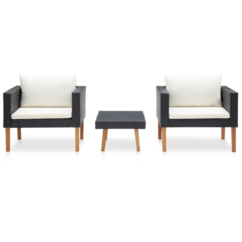 Chaise longue avec coussins 3 pièces Liutulf, Blanc, Noir