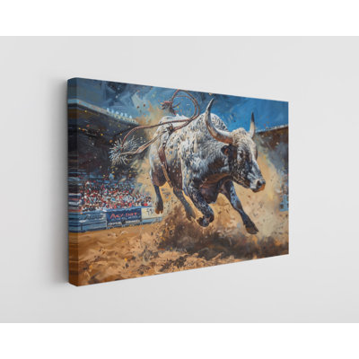 Oil Painting of a Bucking Bull in Rodeo Canvas Print, Modern Wall Art Decor for Home & Office, Painting Reproduction