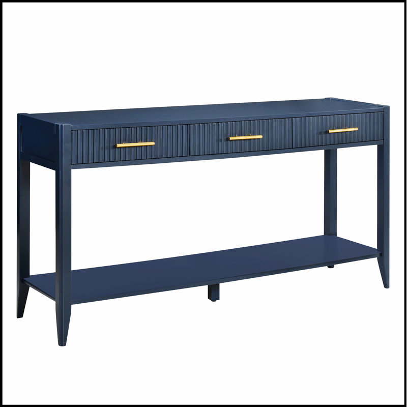Console d'entrée avec tiroirs à rayures verticales, pieds longs et tablette inférieure pour le rangement, Marine