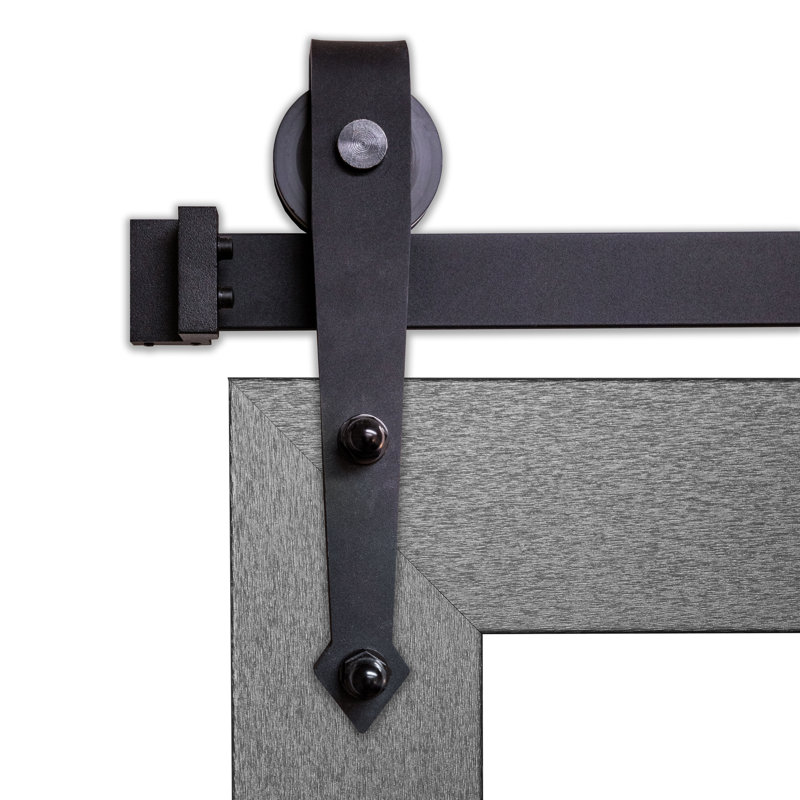 Miroir rustique moderne avec rail de porte de grange en acier et supports de coin décoratifs en métal, 33x34, Argent foncé