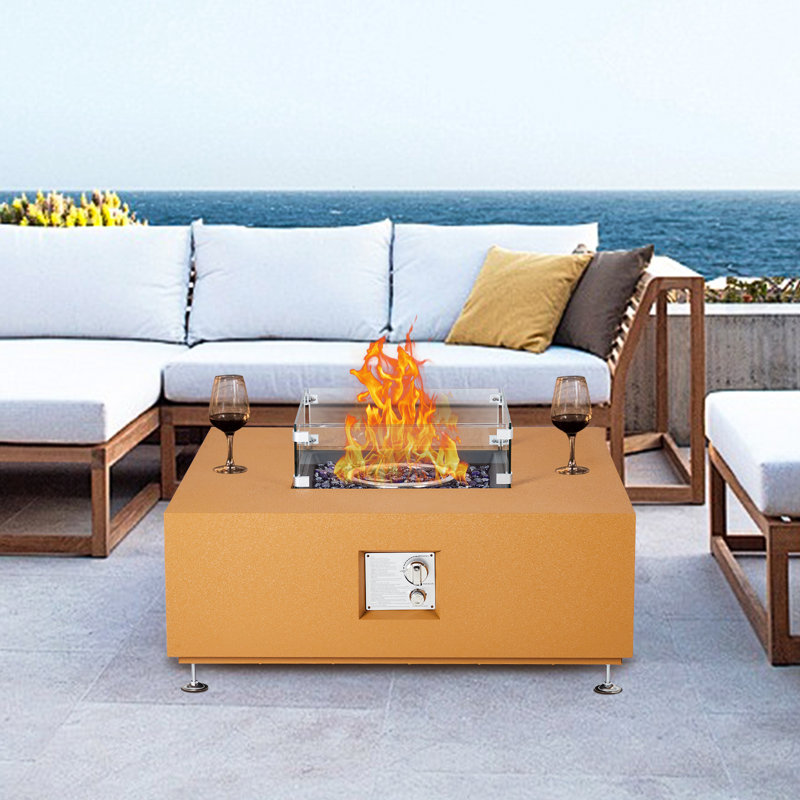 Foyer de table rectangulaire au propane de 36 pouces, certifié CSA, foyer d'extérieur 50 000 BTU avec verre pare-vent, couvercle et couvercle imperméable pour jardin et jardin