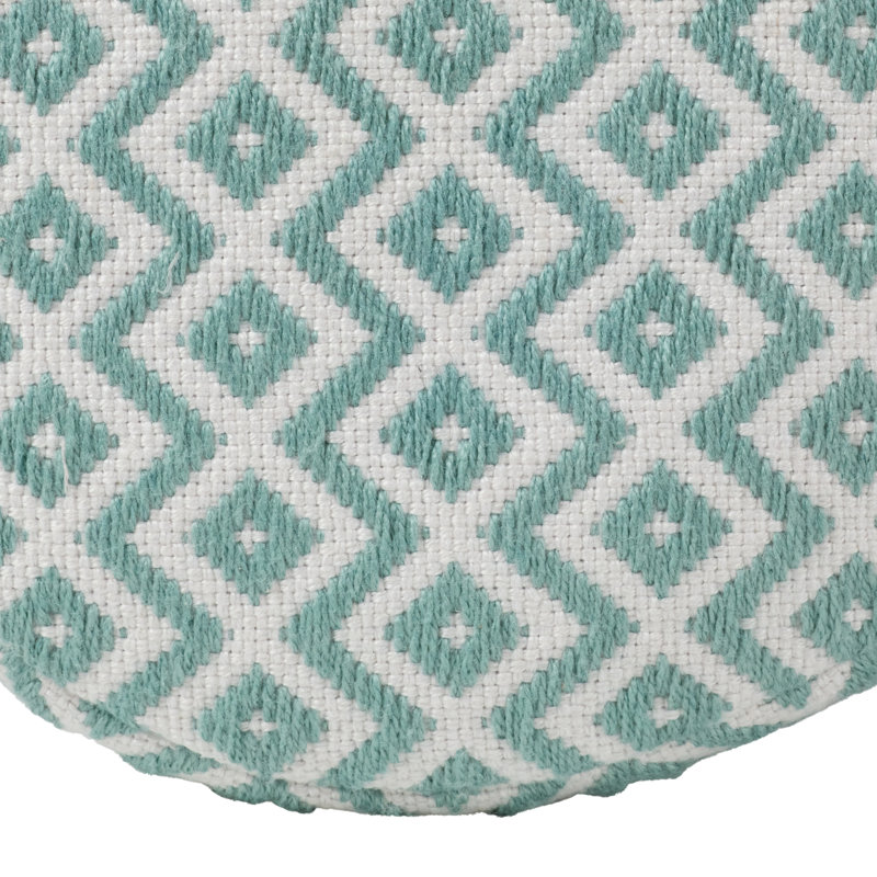 Destina Upholstered Outdoor Ottoman, Teal/Ivory Polyester