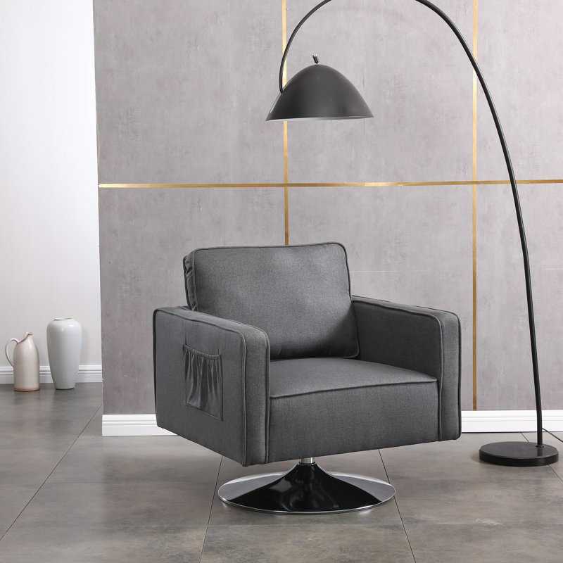 Fauteuil club pivotant 30,5 pouces Deysia, Mélange de coton gris