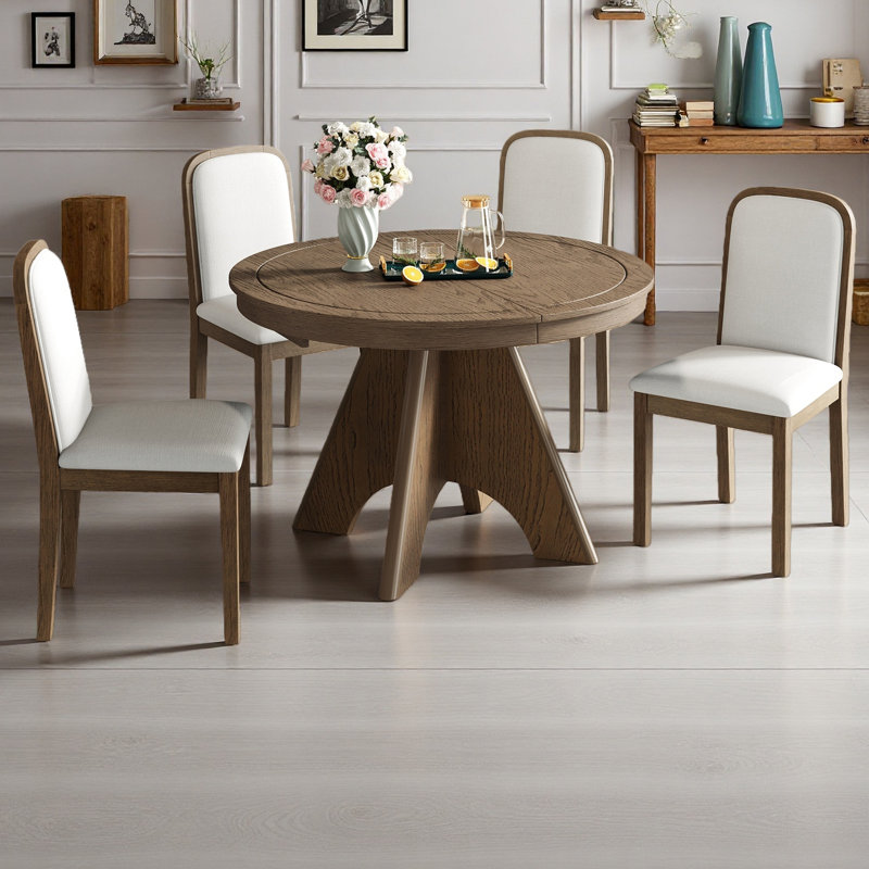 Ensemble de table de salle à manger extensible vintage pour 4 à 6 personnes avec 4 chaises rembourrées, ensemble de table de cuisine rustique de 42 à 58 pouces avec finition patinée et pieds croisés robustes