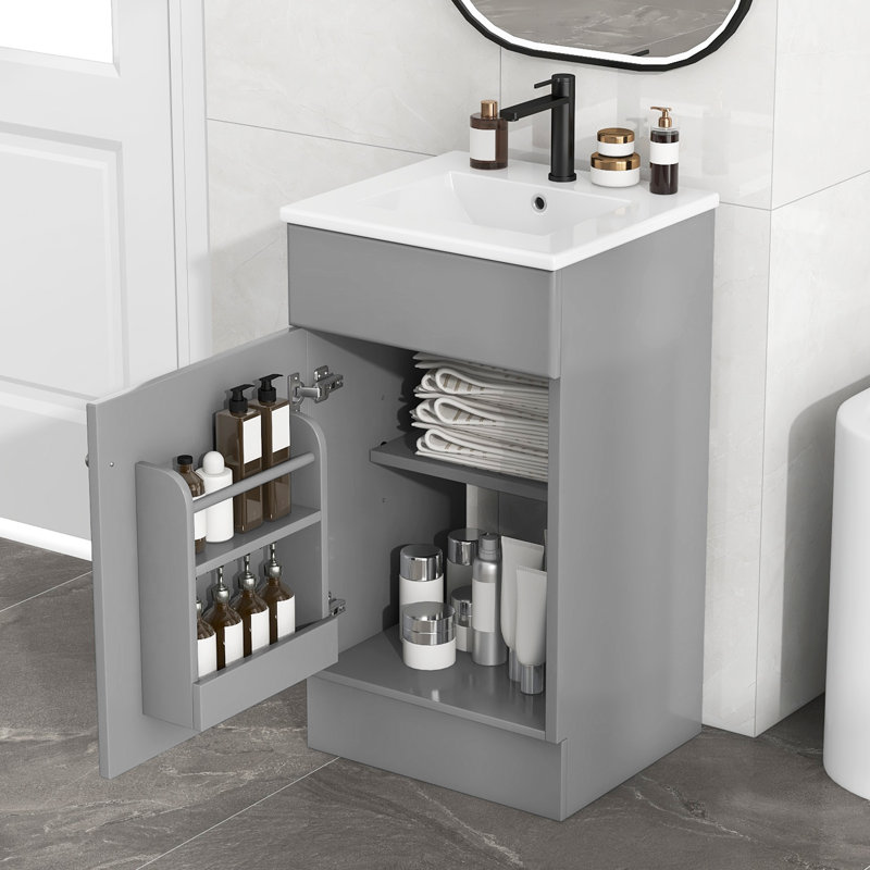 Meuble-lavabo 18 po avec lavabo, meuble-lavabo avec tablette de porte et tablette réglable, Gris