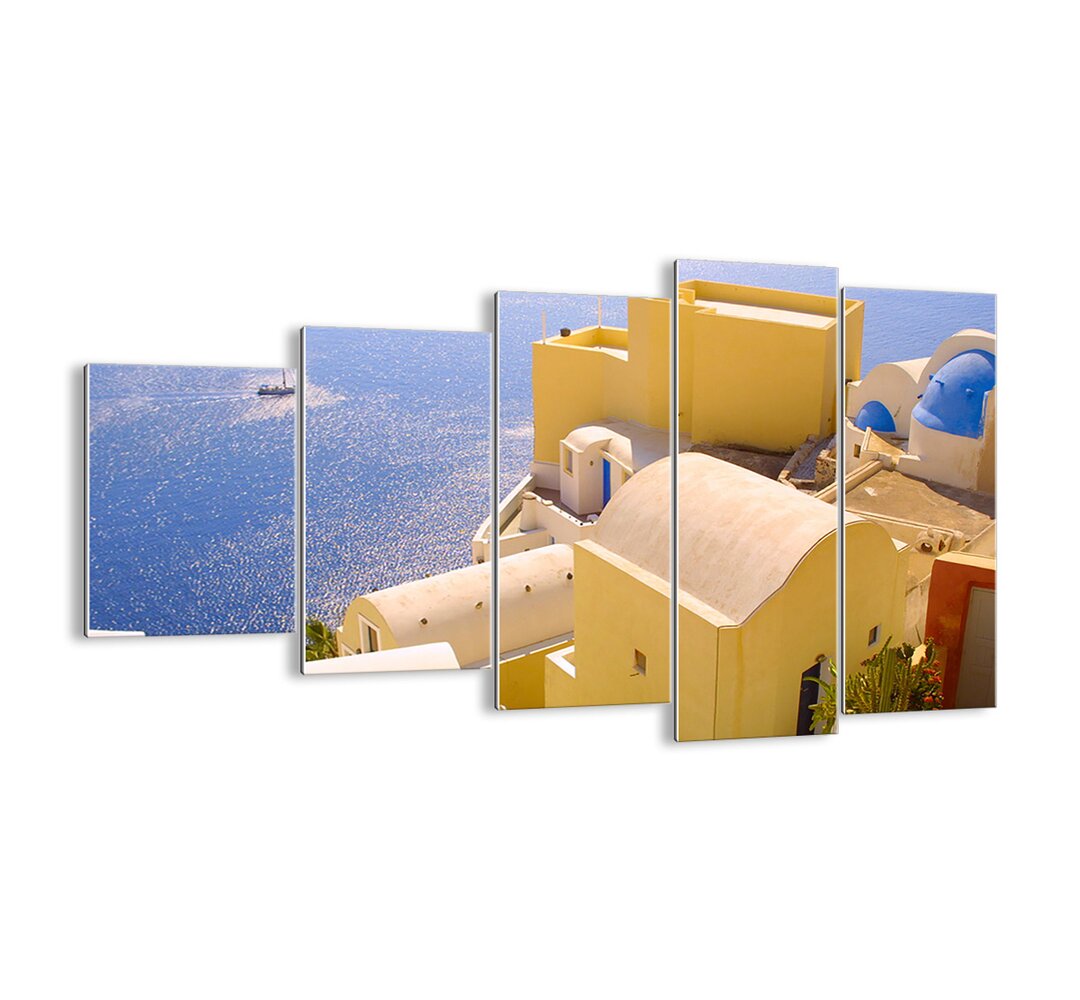 5-tlg. Glasbilder-Set - Fotografie „Greek Landscape in White and Blue”