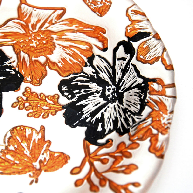 Hand-Painted Cream and Gold Glass Appetizer Plates, Set of 4