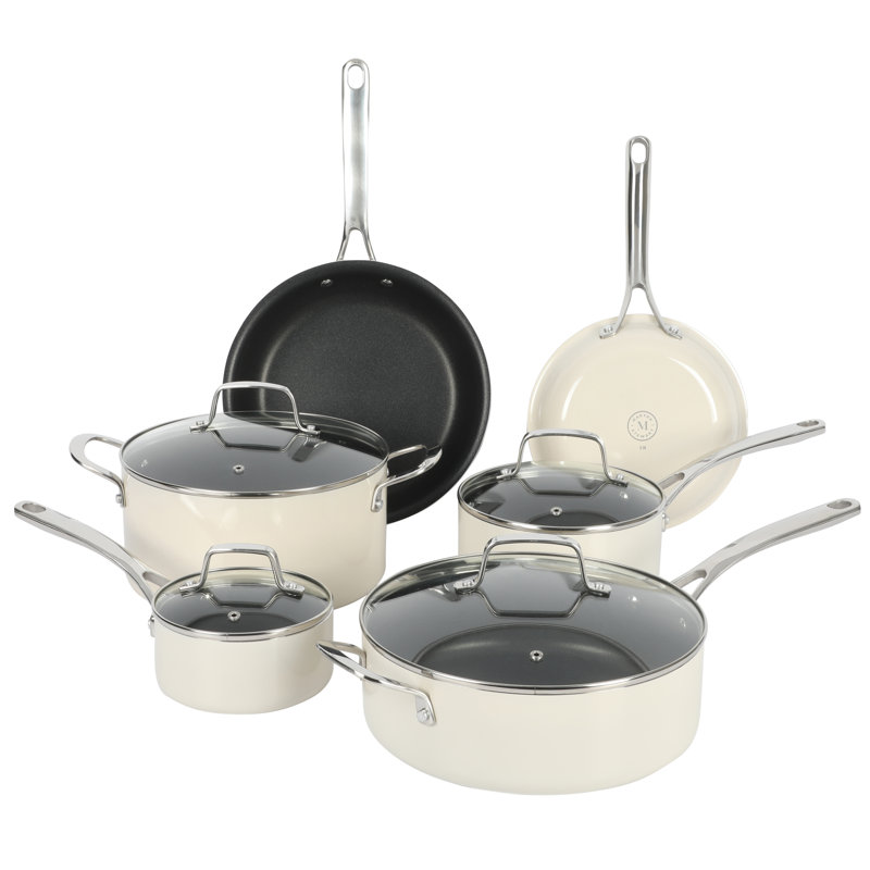 Martha Stewart 10 - Piece  Aluminum Nonstick Cookware Set, Black/Silver
