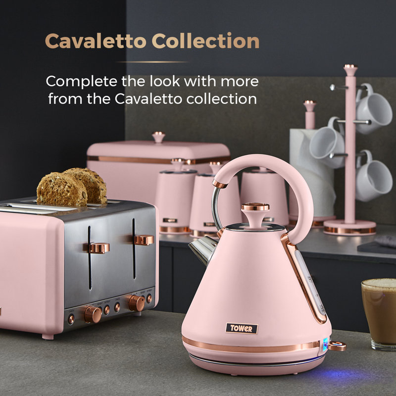 Tower Cavaletto Bread Bin with Removable Lid, Large Capacity and Durable Steel Body, Pink