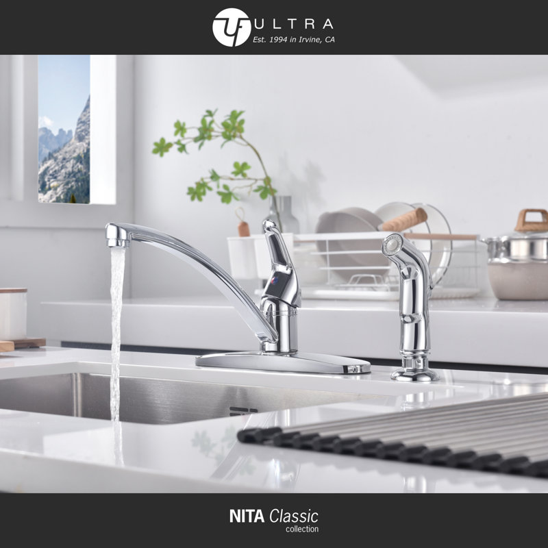 Nita Classic 2-4 Hole Installation Single-Handle Kitchen Faucet with Pull-Out Side Spray & Matching Deckplate - Chrome Polished