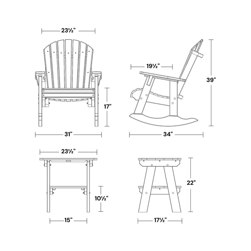 Ensemble de chaises berçantes 3 pièces avec table d'appoint Heritage Adirondack Heritage, Bleu Aruba
