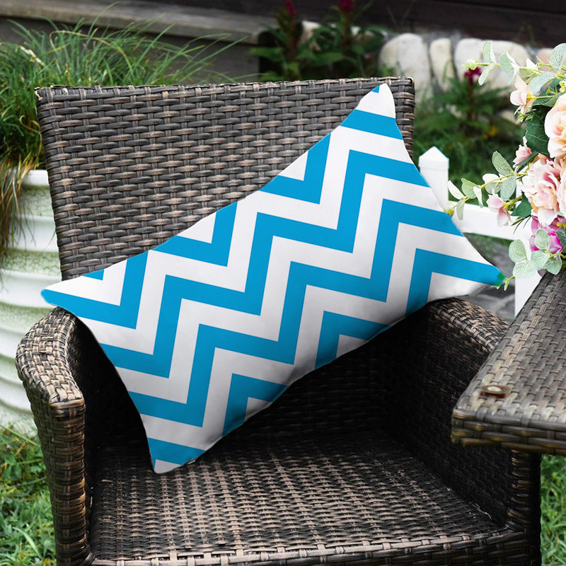 Set of 2 Chevron Indoor/Outdoor Throw Pillows Covers 12"x20" Rectangle Lumbar support, Rectangle 12"H x 20"W, Blue Water Wave