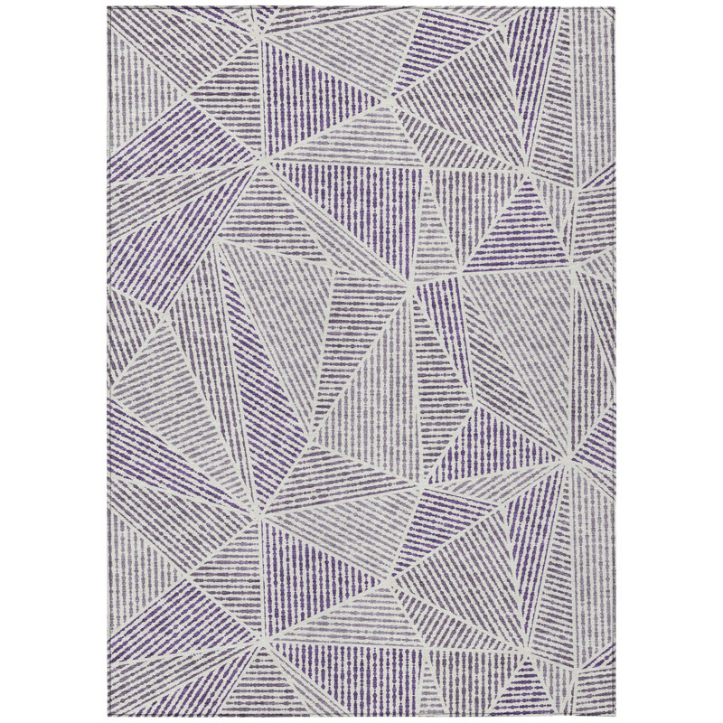 Tapis extérieur lavable à motif géométrique lilas et argent 10 pi x 14 pi mauve