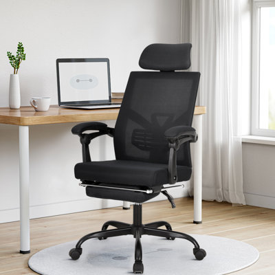 Yepez Ergonomic Swivel Mesh Task Office Chair With S-Shaped Backrest, Headrest And Footrest