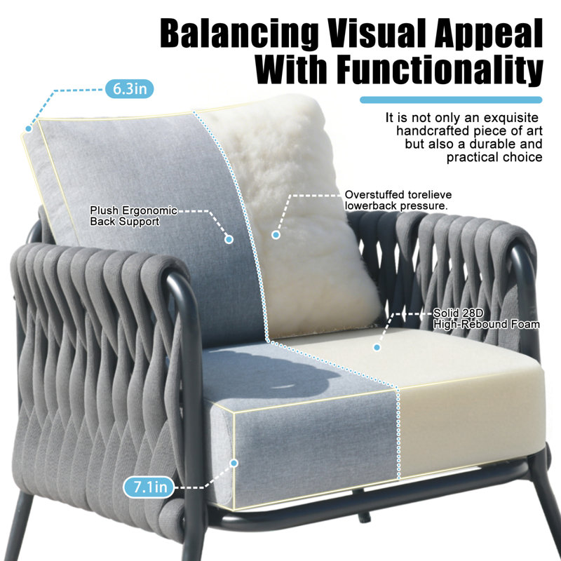 Modern Patio Sofas, Steel Wicker 4 Piece Conversation Set For Backyard