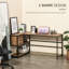 Bureau d'ordinateur en L avec tablettes de rangement, 2 tiroirs et structure industrielle en acier - noir / brun | Idée de cadeau