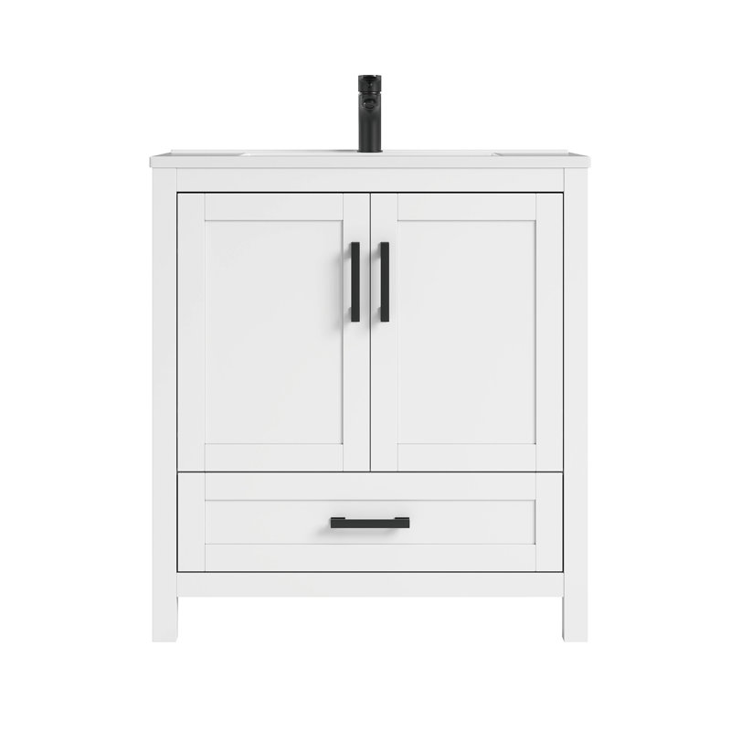 Meuble-lavabo simple autoportant avec plateau en composite Korde, 31", Blanc
