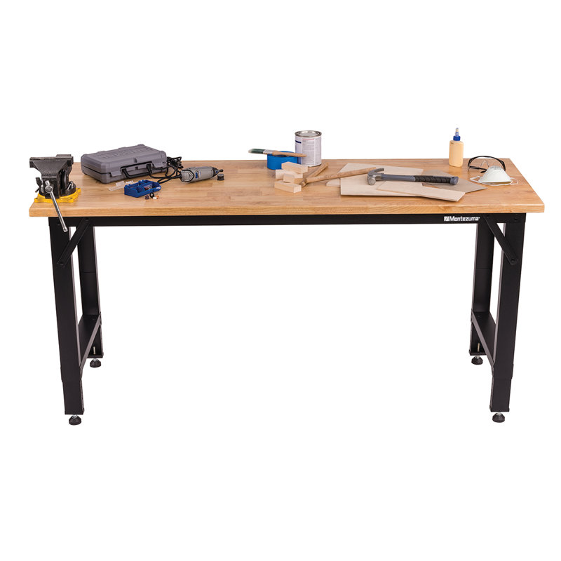 Solid Wood Top Height-Adjustable Workbench, 41" H x 64" W x 17" D, Natural