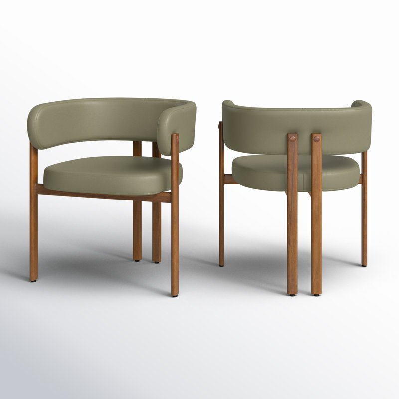 Gideon 19'' H Upholstered Armchair, Olive Green Vegan Leather, Walnut