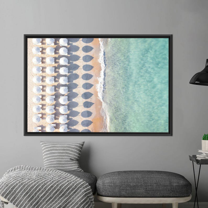Coastal Landscape Canvas Art Featuring Beach Scene with Umbrellas - Ideal Wall Decor Gift