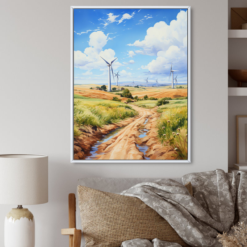 Wind Turbines Whirling Energy I, reproduction d'art sur toile, H 32 po x l 16 po x P 1 po, Cadre flottant blanc