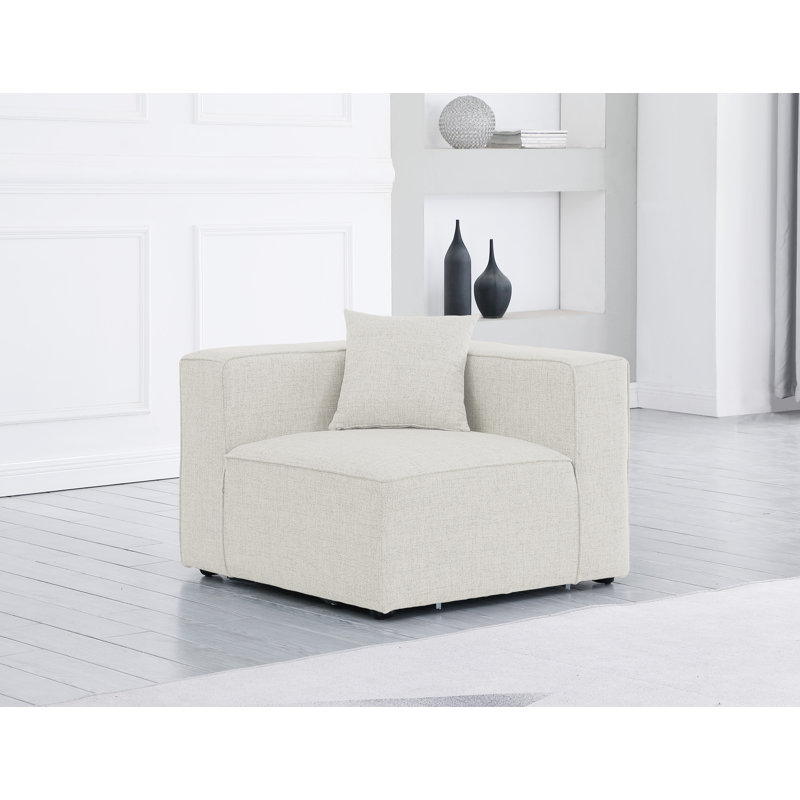 Cube Upholstered Accent Chair, Cream Linen Textured Fabric