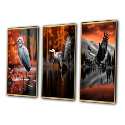 «Heron Graceful Waters», 3 pièces sur toile