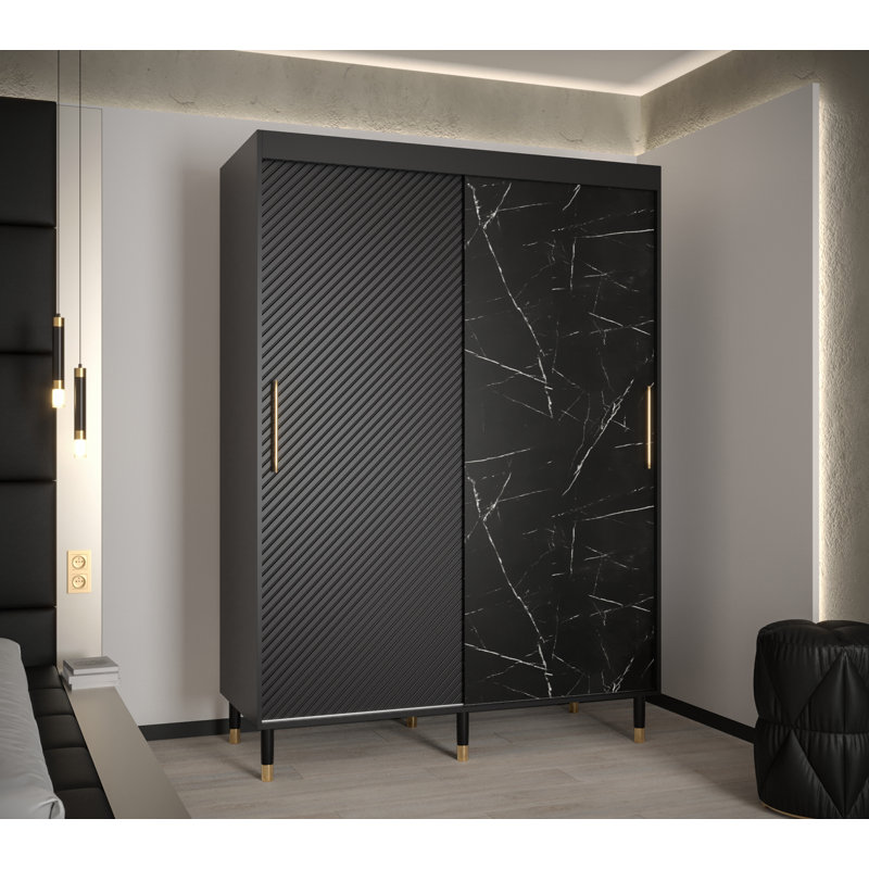Alauna Manufactured Wood Wardrobe, Black, 208" H x 150" W x 62" D